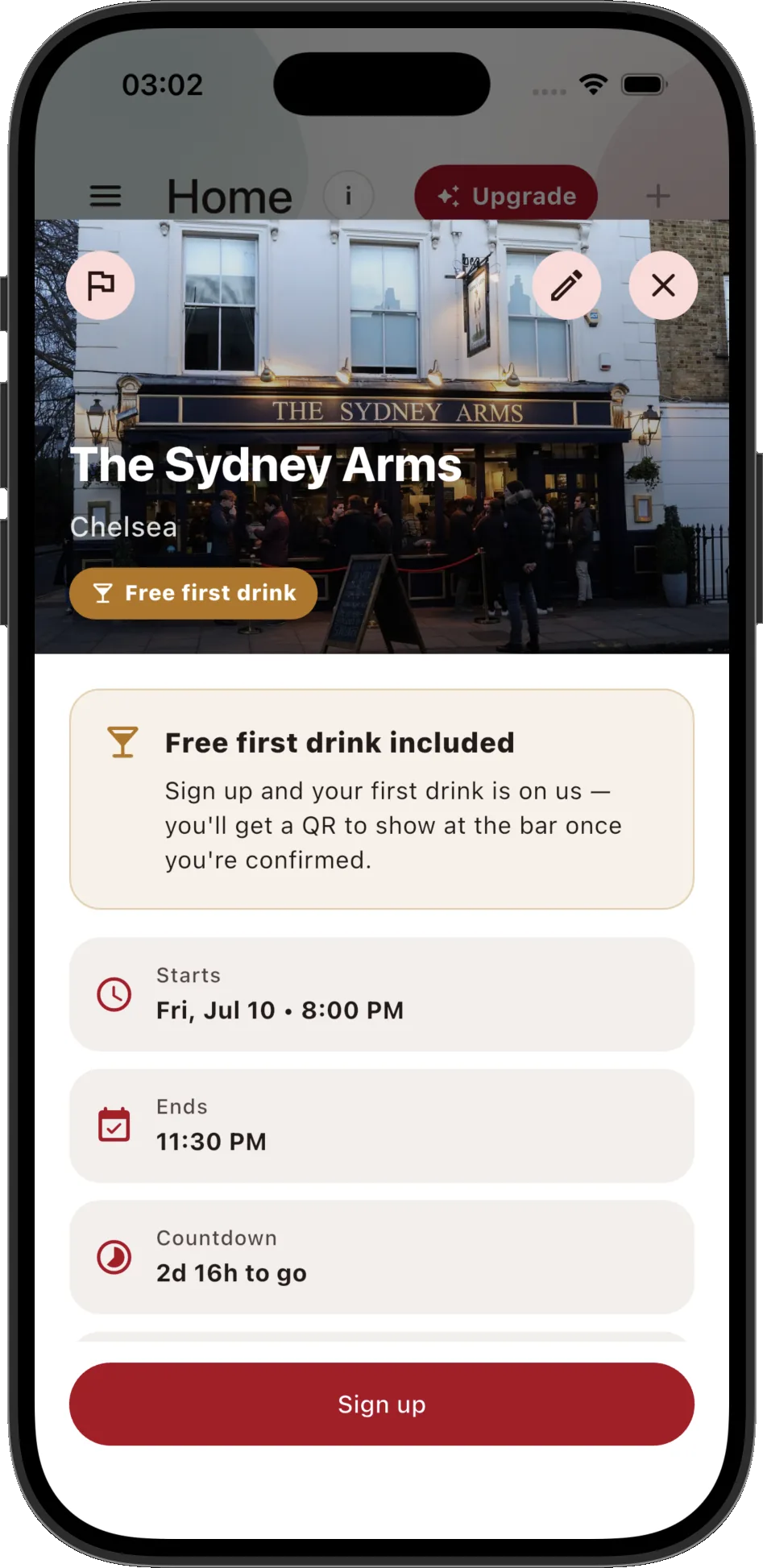 Glance showing a nearby venue with people open to meeting tonight